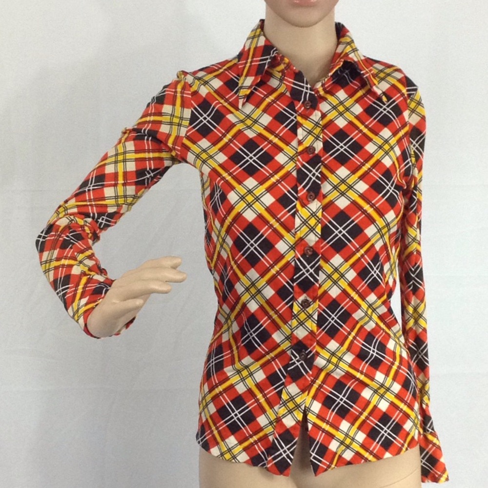 $FIRM 970 Orange brown Plaid Button Down Shirt M - Picture 6 of 8